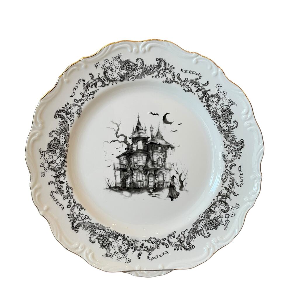 Monterey Bay Halloween Haunted House Dinner Plates 11in Porcelain Spooky NEW - Picture 2 of 15